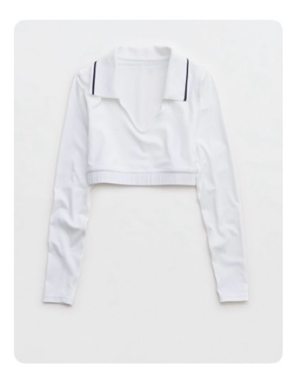 Aerie Cropped Long-Sleeve Polo Top in White BNWT